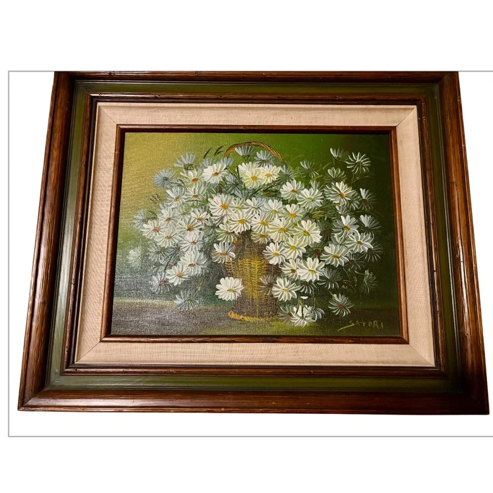Vintage Artist Signed SATORI Original Daisy Oil Painting. - Picture 2 of 5